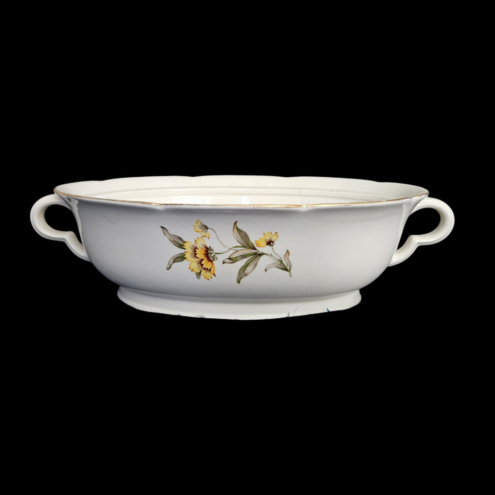 Vintage Floral Porcelain Vegetable Serving Bowl Gold Trim Oval